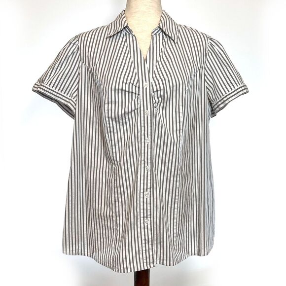 Lane Bryant Gray Stripe Stretch Button Up Top Plus Size 20 - Picture 1 of 8